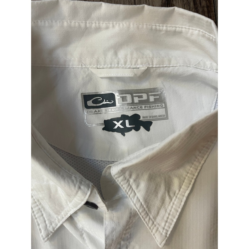 Drake Performance Fishing DPF Mens XL White Short Sleeve Ripstop Fishing Shirt - Picture 2 of 3